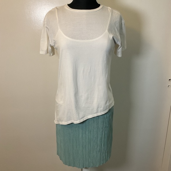 15. Zara White and Mint Green Asymmetrical Pleated Pencil Shirt Dress Size S - Picture 2 of 8